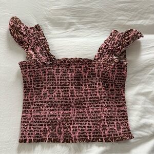 Chic Pink and Brown Smocked Crop Top